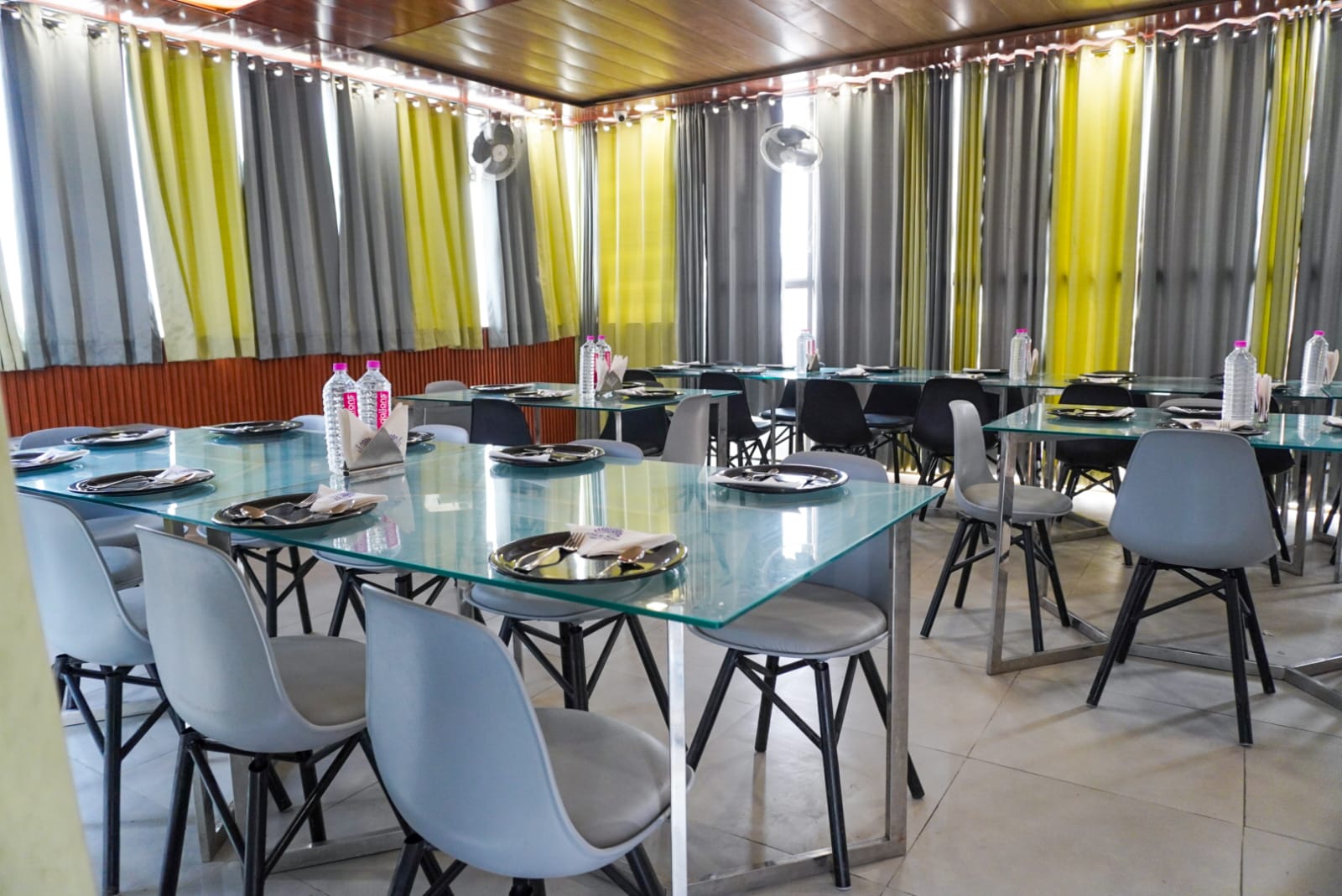 Restaurant interior at Hotel Vasudha Vrindavan